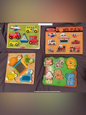 Melissa & Doug Colorful Orange, Green and Blue Sound & Peg Puzzles Set